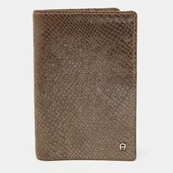 Pre Owned Aigner Brown Shimmer Snakeskin Embossed Leather Bifold Wallet