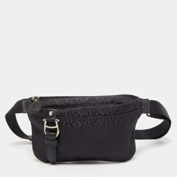 Pre Owned Aigner Black Signature Nylon Logo Belt Bag