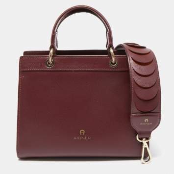 Pre Owned Aigner Burgundy Leather Carol Tote