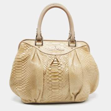 Pre Owned Aigner Beige Python Leather Satchel
