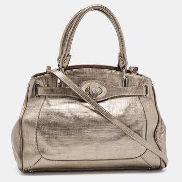 Pre Owned Aigner Gold Laminated Canvas Top Handle Bag
