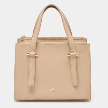 Pre Owned Aigner Beige Leather Lana City Tote 