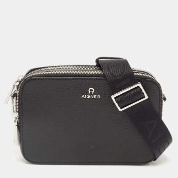 Pre Owned Aigner Black Grained Leather Matteo Crossbody Bag