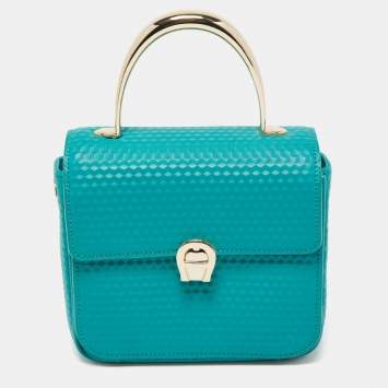 Pre Owned Aigner Green Embossed Leather Genoveva Top Handle Bag