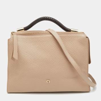 Pre Owned Aigner Beige/Black Leather Braided Top Handle Bag
