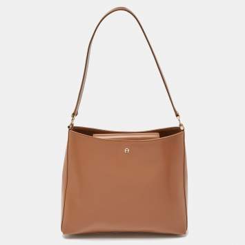 Pre Owned Aigner Beige Leather Hobo