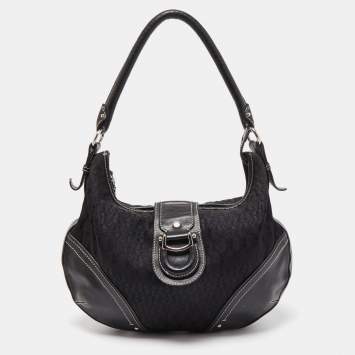 Pre Owned Aigner Black Signature Canvas and Leather Zip Hobo