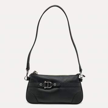 Pre Owned Aigner Black Leather Buckle Baguette Bag