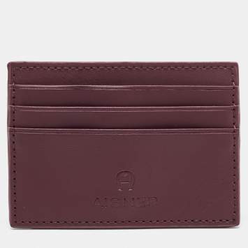 Pre Owned Aigner Burgundy Leather Card Holder