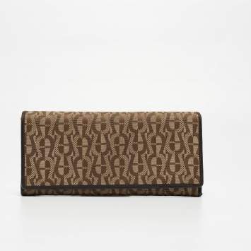 Pre Owned Aigner Beige/Brown Signature Canvas and Leather Flap Continental Wallet