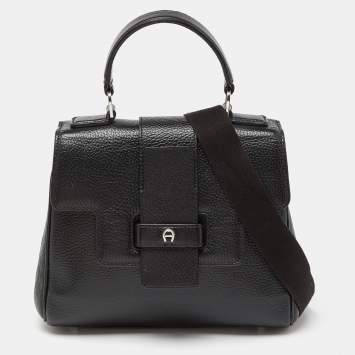 Pre Owned Aigner Black Leather Top Handle Bag