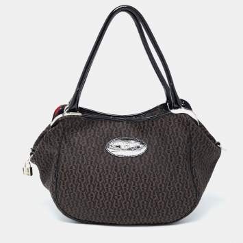 Pre Owned Aigner Black/Brown Signature Canvas Logo Hobo