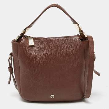 Pre Owned Aigner Brown Leather Zip Crossbody Bag