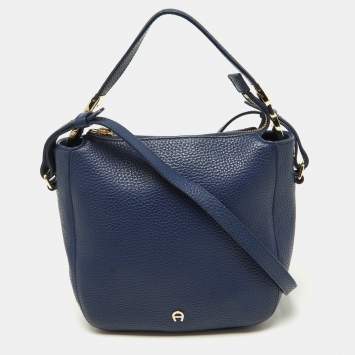 Pre Owned Aigner Blue Leather Crossbody Bag