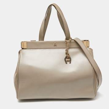 Pre Owned Aigner Beige Leather Frame Tote