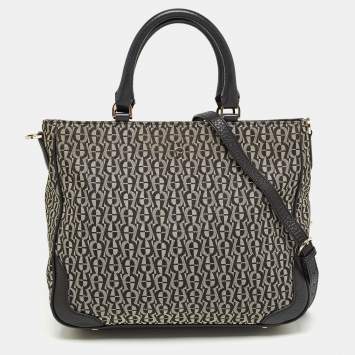 Pre Owned Aigner Black/Grey Signature Canvas and Leather Tote
