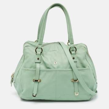 Pre Owned Aigner Mint Green Leather Front Pocket Satchel