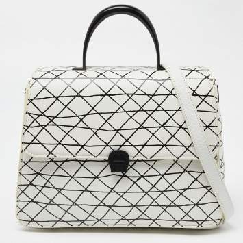 Pre Owned Aigner White/Black Leather Genoveva Top Handle Bag