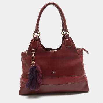 Pre Owned Aigner Burgundy/Red Leather Charm Tote