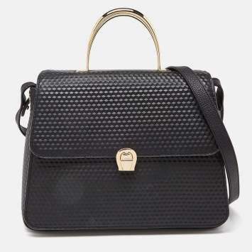 Pre Owned Aigner Black Leather Genoveva Top Handle Bag 