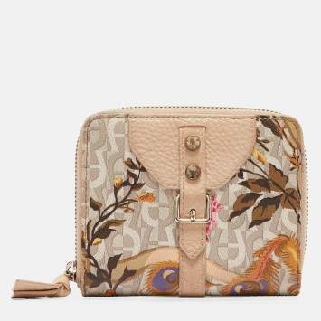 Pre Owned Aigner Multicolor Floral Print Coated Canvas and Leather Zip Compact Leather