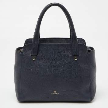 Pre Owned Aigner Blue Grained Leather Cybill Tote