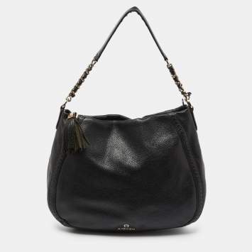 Pre Owned Aigner Black Leather Zip Hobo