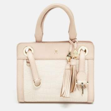 Pre Owned Aigner Two Tone Pink Croc Embossed Leather Cavallina Tote