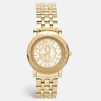 Pre Owned Aigner Champagne Gold Plated Stainless Steel Cortina A26337 Women's Wristwatch 36 mm