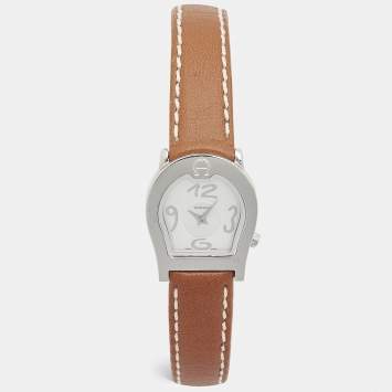 Pre Owned Aigner Silver Stainless Steel Leather Verona A01200 Women's Wristwatch 24 mm