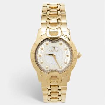 Pre Owned Aigner Mother of Pearl Gold Plated Stainless Steel Cosenza A11300 Women's Wristwatch 36 mm 