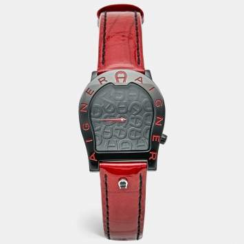 مملوكة مسبقًا ساعة يد نسائية أيغنر فيرونا نوفو A22100 جلد براءة اختراع و ستانلس ستيل مغلفة PVD بلون أسود 33 ملم