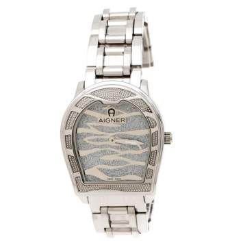 Pre Owned Aigner Silver Stainless Steel Verona A48100 Women's Wristwatch 33 mm