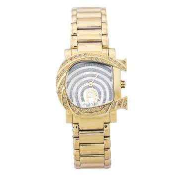 Pre Owned Aigner White Mother of Pearl Gold Plated Stainless Steel Diamonds Genua Due A31600 Women's Wristwatch 31 mm