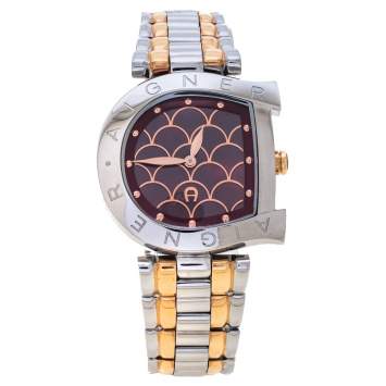Pre Owned Aigner Red Two-Tone Stainless Steel Arco A34323 Women's Wristwatch 32 mm