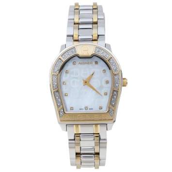 Pre Owned Aigner Mother Of Pearl Two-Tone Stainless Steel Diamond Verona A48100 Women's Wristwatch 33 mm