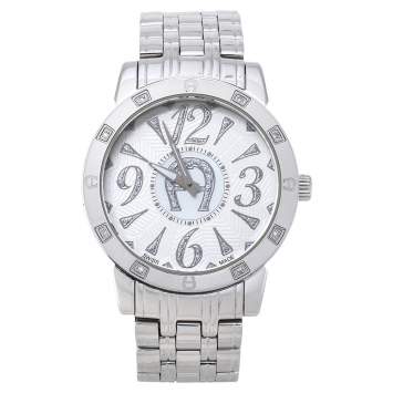 Pre Owned Aigner White Stainless Steel Diamond Cortina A26300 Women's Wristwatch 36 mm