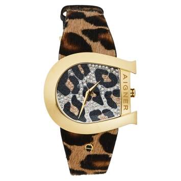 Pre Owned Aigner Brown Stainless Steel Leather Genua Due A31000 Women's Wristwatch 36MM