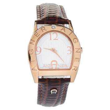 Pre Owned Aigner Silver Gold Plated Stainless Steel & Leather Asti Due A32200 Women's Wristwatch 30mm