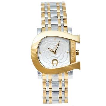 Pre Owned Aigner White Two-Tone Stainless Steel Genua Due Flower A31600 Women's Wristwatch 31 mm