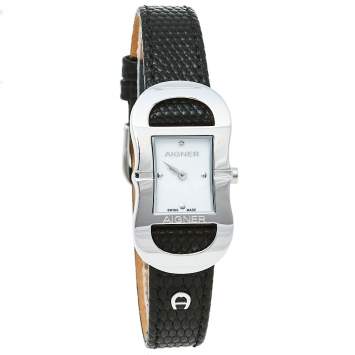 Pre Owned Aigner Mother Of Pearl Stainless Steel Leather Cesena A53200 Women's Wristwatch 20 mm