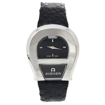 Pre Owned Aigner Black Stainless Steel Leather Venezia A39200 Women's Wristwatch 36 mm