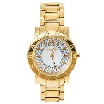 Pre Owned Aigner Silver Gold Plated Stainless Steel Cortina A26300 Women's Wristwatch 36 mm