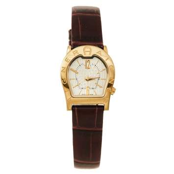 Pre Owned Aigner Gold Tone Stainless Steel Leather Verona Nuovo A22200 Women's Wristwatch 24 mm