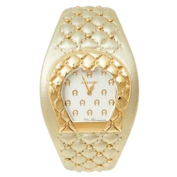 Pre Owned Aigner Gold Plated Stainless Steel Leather L'Aquila A41200 Women's Wristwatch 36 mm