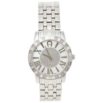 Pre Owned Aigner Silver Stainless Steel Diamond Cortina A26300 Women's Wristwatch 36 mm