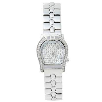 Pre Owned Aigner Mother of Pearl Stainless Steel Diamond Verona A01200 Women's Wristwatch 24 mm