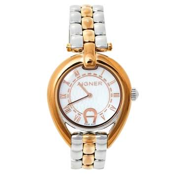 Pre Owned Aigner Mother Of Pearl Two-Tone Stainless Steel Imperia A49300 Women's Wristwatch 35 mm