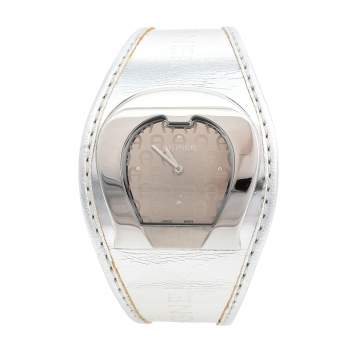 Pre Owned Aigner Silver Stainless Steel Metallic Leather L'Aquila A41200 Women's Wristwatch 36 mm