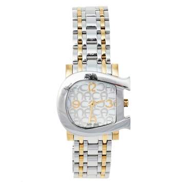 Pre Owned Aigner Mother of Pearl Two-Tone Stainless Steel Genua Due A31600 Women's Wristwatch 34 mm